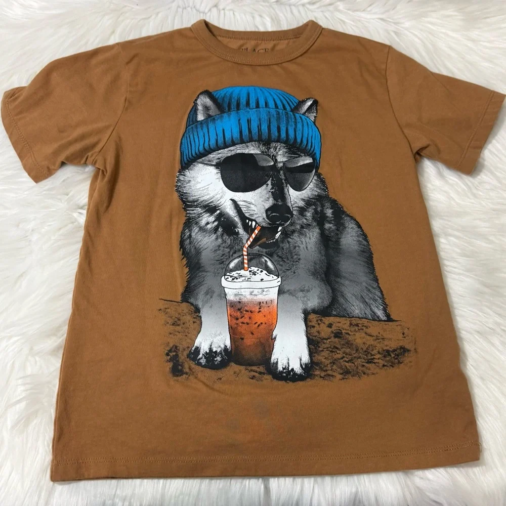 The Children’s Place Graphic Wolf Short Sleeve Shirt - Boys Size M (7/8)